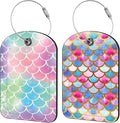 Tie-dye Fish Scale Luggage Tag for Suitcase Set of 2 PU Leather Cute Luggage Tags with Stainless Metal Loop ID Label Privacy Flap Suitcase Tags for Women and Men Travel