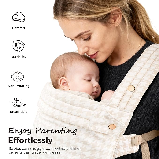 Baby Carrier Newborn to Toddler- Ergonomic,Cozy and Lightweight Infant Carrier for 7-40lbs,3 Carry Positions Newborn Carrier,White Houndstooth