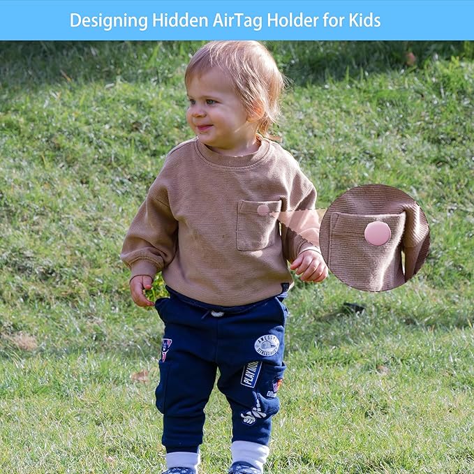 Waterproof AirTag Holder for Kids[Discreet] - 2-Pack Mini Silicone Air Tag Cover with Invisible Pin,GPS Tracker Case for Children, Elderly, Clothes, Backpack, Luggage (Black, Dark Blue)