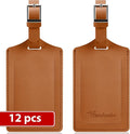 Travelambo Luggage Tags for Suitcases Faux Leather Privacy Protection 12 Pack Bag Tags Travel Accessories Essential, Yellowish Brown
