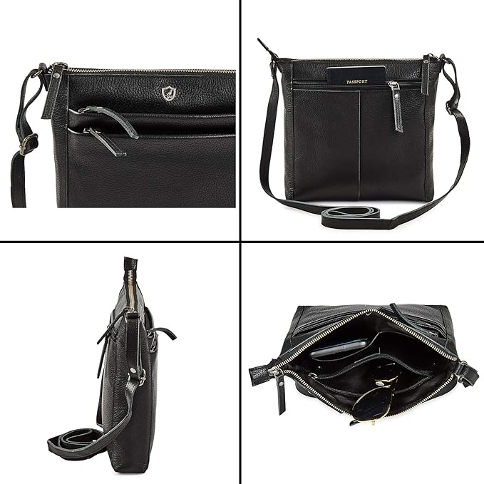 Small Soft Genuine Leather Crossbody Purse Women’s Sling Crossover Shoulder Travel Handbag with Triple Zipper