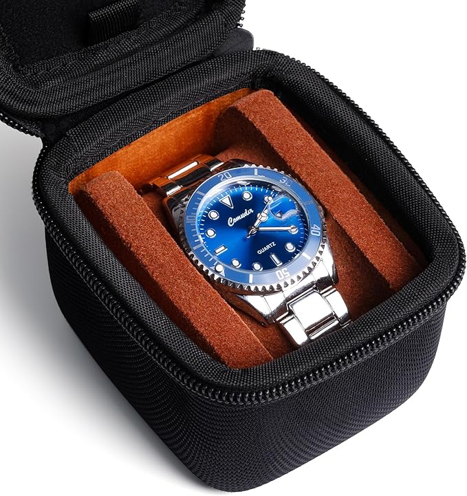 single watch travel case, hard watch case with/compartment for jewelry organizer, rings bracelet cufflink organization
