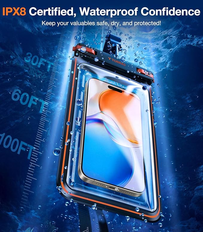 TORRAS IPX8 Waterproof Phone Pouch Floating, Underwater Screen Touchable, Water Proof Case with Lanyard for iPhone 16 Pro Max 15 S25, Cellphone Dry Bag Cruise Essentials 7.0 inch, Black