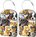 2 Pack Cute Luggage Tag for Suitcases Dogs Breeds Portraits Leather Luggage Tags with Stainless Steel Loop Privacy Flap Name Tags,Men and Women Travel Bag Suitcase Tags
