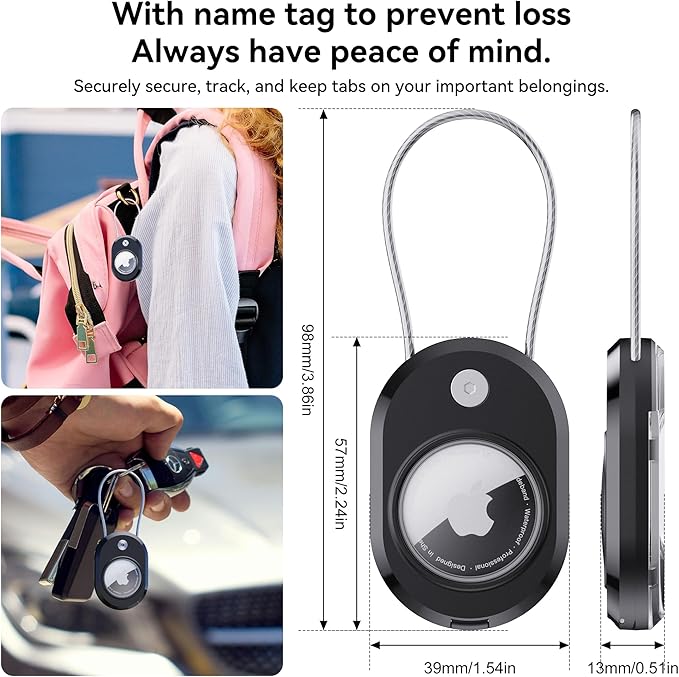 DDJ 4-Pack Luggage Tag Case for Apple Air Tracker Tag & Moto Tag with Wire Cable Lock, Waterproof, Anti-Lost Air Tags Holder with Name ID Cards for Travel, Luggage, Keys, Backpacks, Dog, Pets, Bags