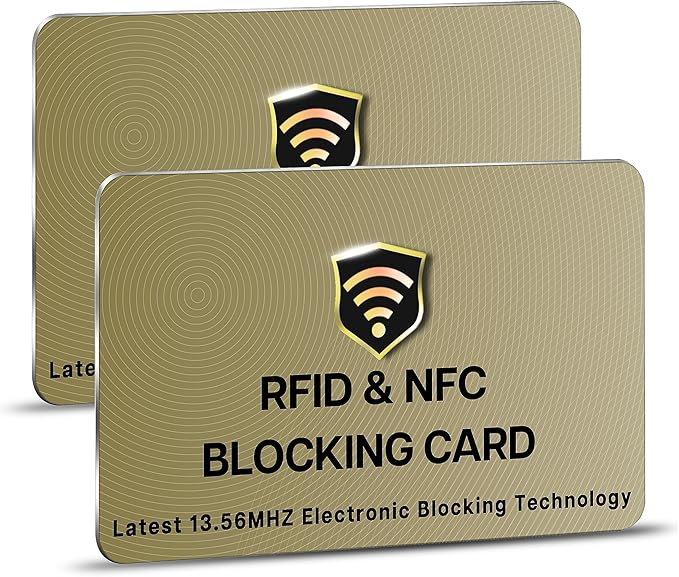SaiTech IT RFID Blocking Cards - 2 Pack, Protects Entire Wallet/Purse, NFC/Contactless Bank Card Protector - Golden