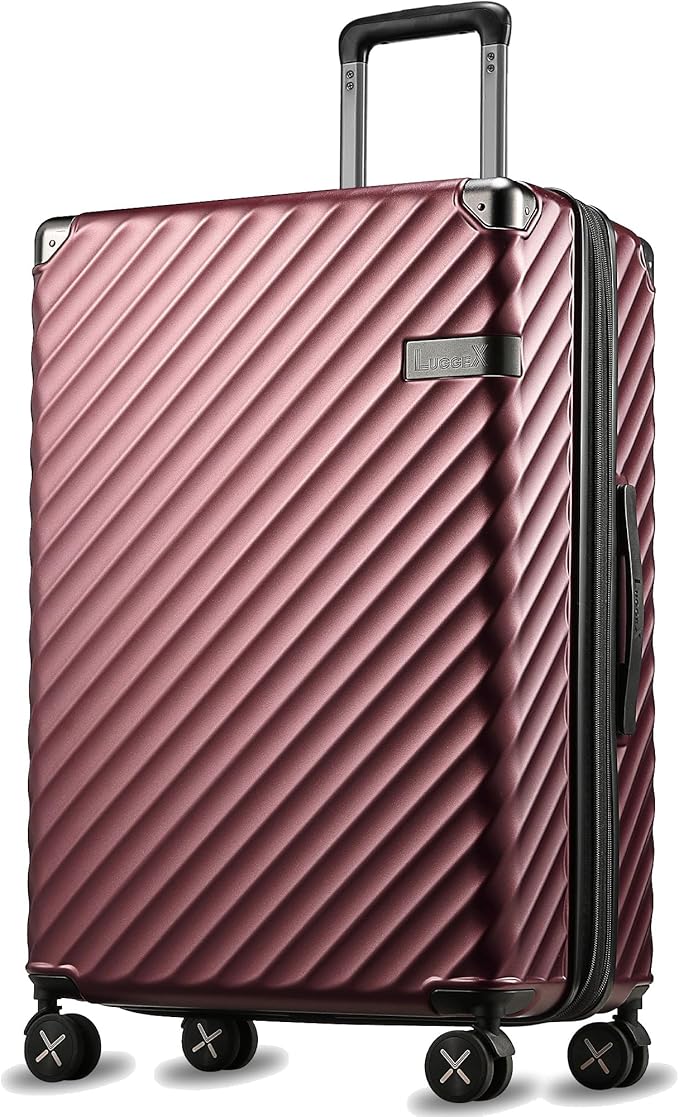 LUGGEX Luggage with Spinner Wheels, Polycarbonate Expandable Hard Shell Suitcase, Checked Large 28 Inch, Cherry