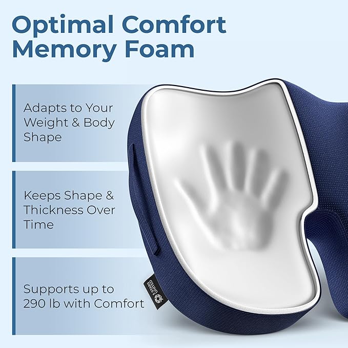 5 STARS UNITED Seat Cushion for Tailbone Pain Relief – Large Memory Foam Cushion for Coccyx, Hip, Sciatica & Post-Surgery Recovery – Wheelchair, Car, Desk, Gaming & Office Chairs, Blue