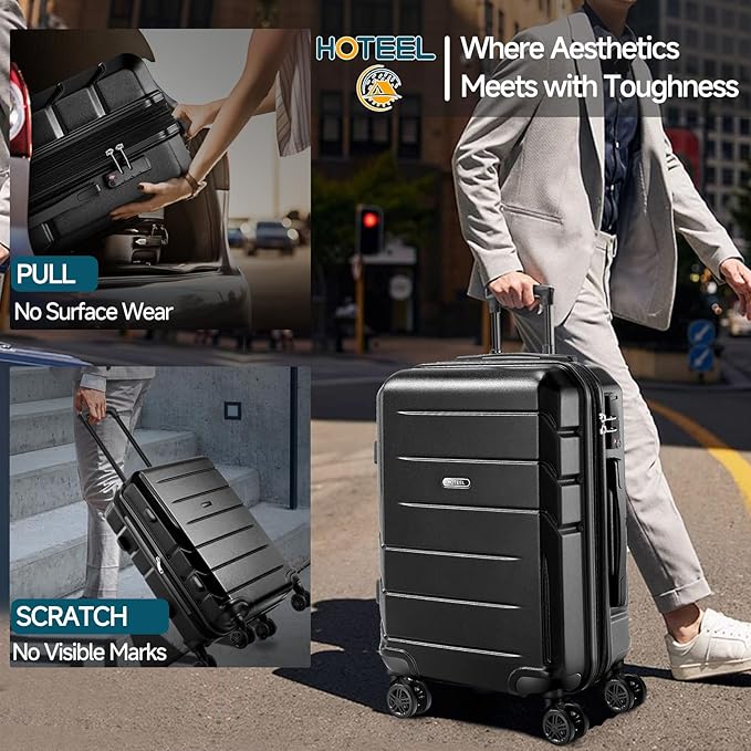 Hoteel Luggage Sets 5 Piece, ABS+PC Hard Shell Expandable Suitcases with Wheels, TSA Aproved Lock and Carry on Bags, Travel Suit Case Set for Men and Women, (5-Piece, Black)