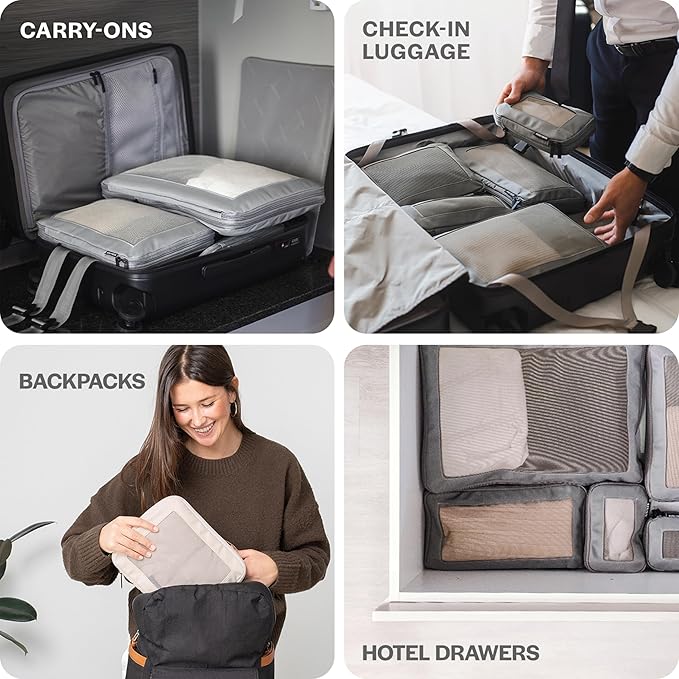 Compression Packing Cubes for Travel - Luggage Organizer Bags - Double Zipper Packing Cubes for Suitcases (2-Pack, Purple)