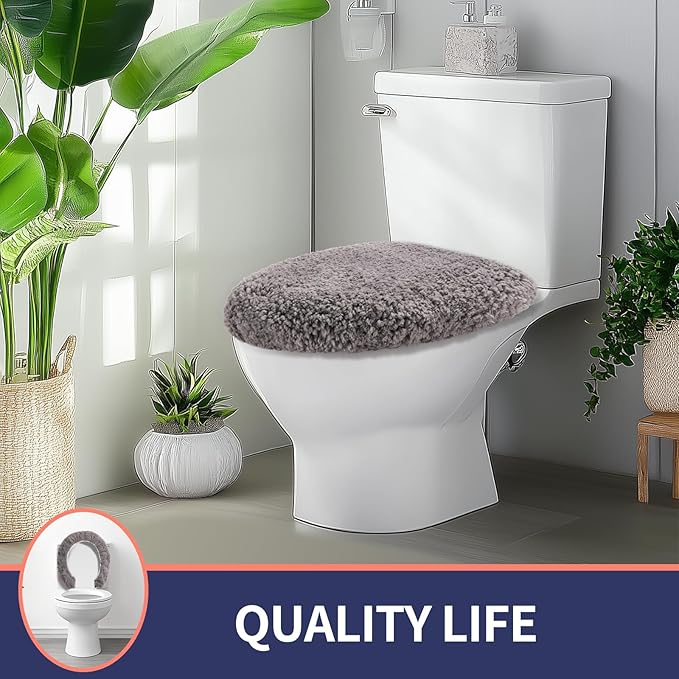Microfiber Elongated Toilet Seat Cover 19.5"x 15" Machine Washable Solid Toilet Lid Cover Adjustable Rubber Backing Fits Most 18-19.5" L x 14-16" W Elongated Toilet Seat