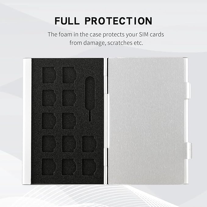 Aluminum SIM Card Case, 21Slots Ultrathin SIM Card Holder, Fit for 4 SIM Card, 4 Micro sim Card, 12 Nano sim Card and 1 Cell Phone Eject Pin Slots, Silver