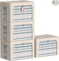 4 Pack Clothes Storage Bins with Metal Frame - Linen Fabric Foldable Stackable Container Organizer Set with Clear Window & Carry Handles & Zippers (Beige, 23.6"x16.5"x15.7")