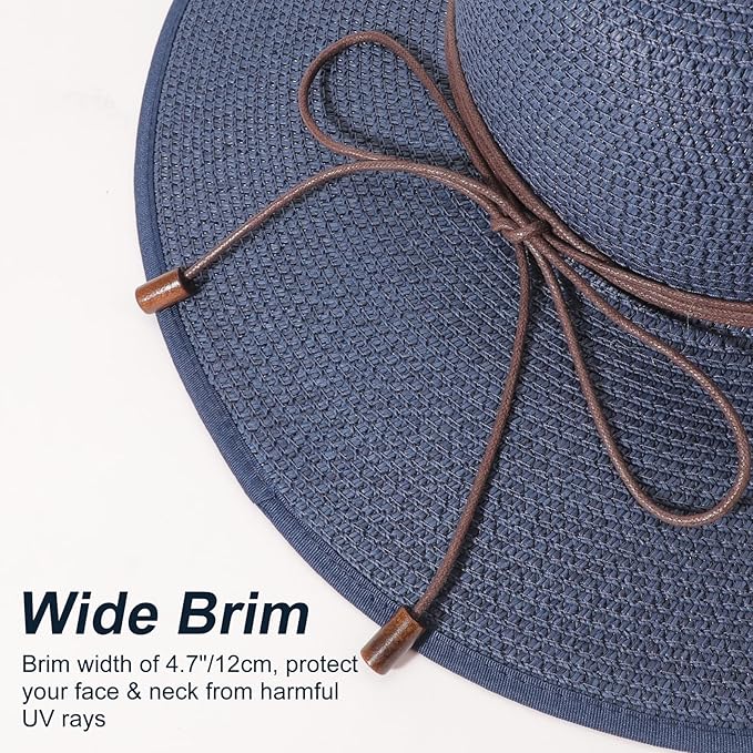 DRESHOW Beach Hats for Women Big Straw Wide Brim Summer Hat Floppy Foldable Roll up Cap Sun Hat UPF 50+