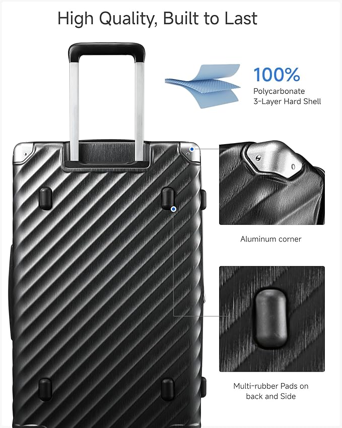 Trunk Luggage, Expandable PC Hard Shell Large Checked 28 Inch Suitcase with Shock - Absorbing Wheels & TSA Lock, Blue, 91L - 105L