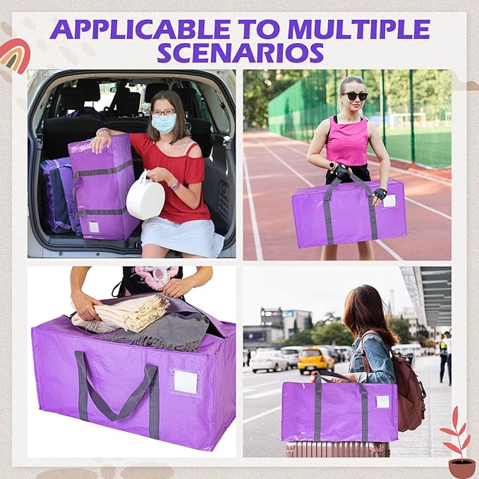 8 Pack Extra Large Moving Bags Heavy Duty Packing Bags with Extra Long Handles and Zippers Storage Totes for College Students Room Dorm Essentials Packing Supplies(Purple)