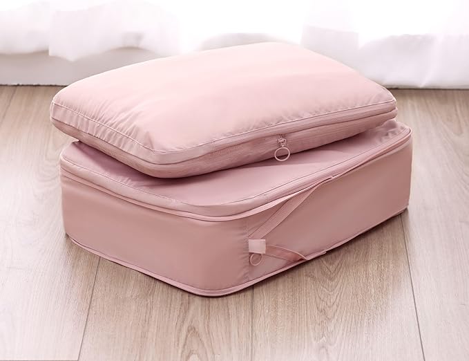 tianzong Compression Packing Cubes for Suitcases, Luggage Organizer Bags Set for Travel (Pink, 2 Pack Large)