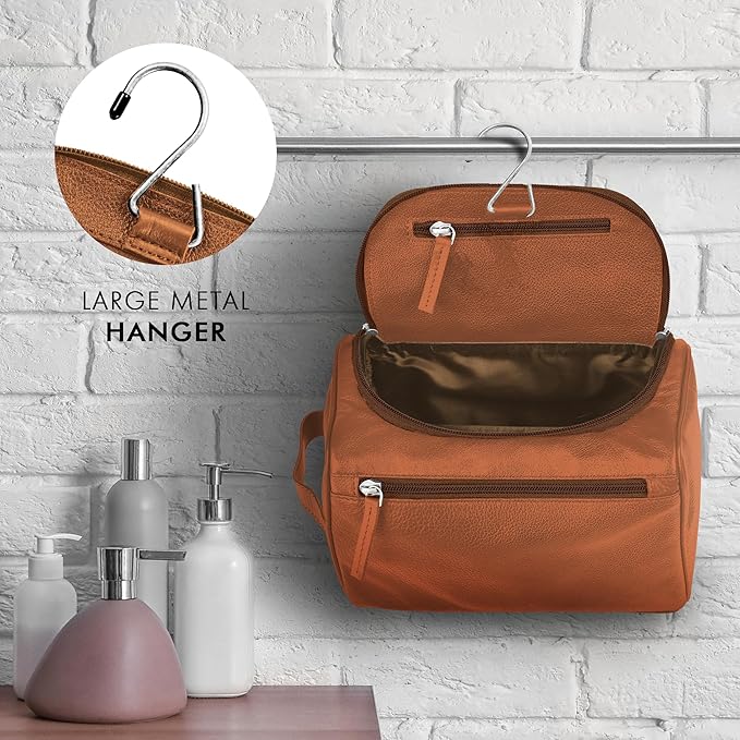 ELIZO Premium REAL Leather Toiletry Bag for Men Dopp Kitt Hanging Mens Toiletry Large TSA Toiletries Bag Shaving Grooming Bag Organizer Espresso (Tuscan, Large)