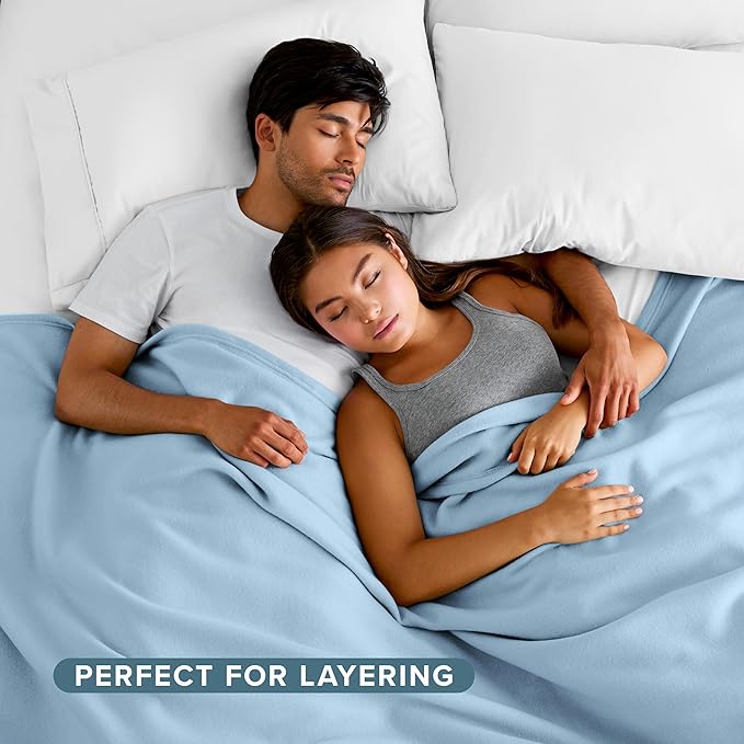 Bare Home Polar Fleece Blanket - King Size - Warm & Cozy - Premium Lightweight Blanket for Bed, Sofa, Camping, Travel & Cold Nights (Light Blue)