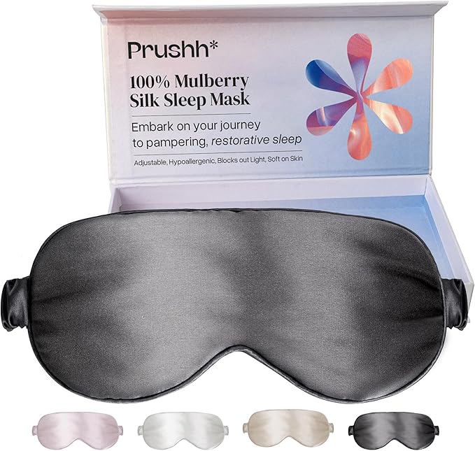 Silk Sleep Mask - Luxurious 100% Pure Mulberry Silk Eye Mask for Restful Sleep and Travel, Hypoallergenic, Cooling, Total Blackout, Adjustable for Women & Men (Charcoal Grey)