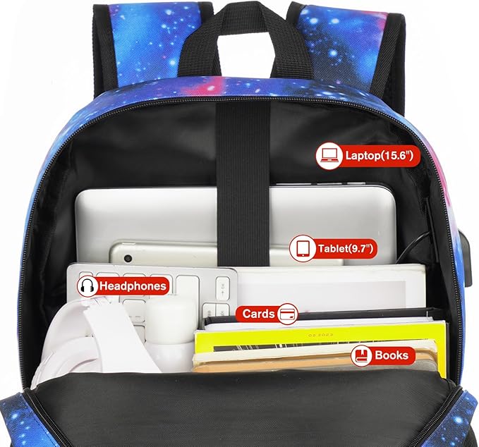 Unisex School Backpack,Casual Bookbag Adults and Teens Schoolbag with USB Port for High School College Office Work Travel