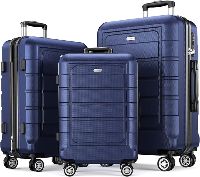 SHOWKOO Luggage Sets Expandable PC+ABS Durable Suitcase Double Wheels TSA Lock Blue