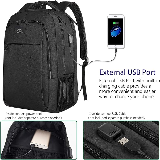 MATEIN Extra Large Travel Backpack, TSA Friendly 18.4 Inch Laptop Backpack with USB Charging Port, Anti Theft Flight Approved Business Work College Computer Big Bag for Women Men, Black