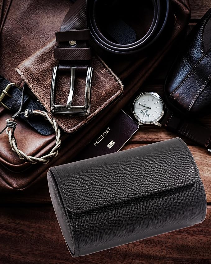 MR.OKAY 2 Watch Travel Case- Classic Leather Watch Case With Superb Texture.Portable Watch Roll Or Organizer For Storage And Display. Travel Gift for Men, All Handcrafted By Leather Craftsmen.