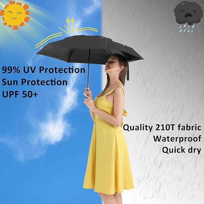 BAODINI Small UV Protection Travel Umbrella Compact for Rain and Sun UPF 50+ 41 inch Portable Umbrella for Women and Men