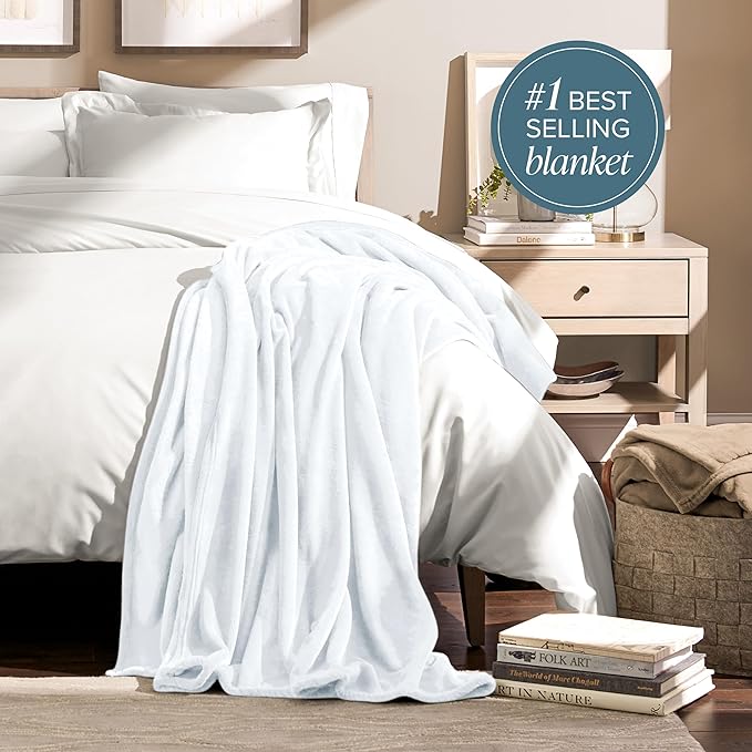 Bare Home Fleece Blanket - Full/Queen - Ultra-Soft Lightweight for Bed, Sofa, and Couch - Luxury Microplush - Cozy Warm Blanket (Full/Queen, White)