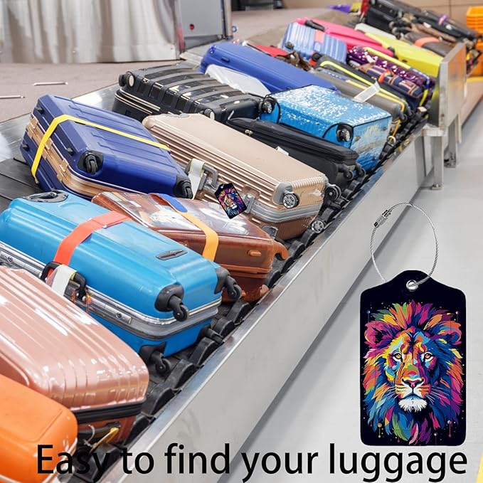 Rainbow Lion Head 2 Pack Luggage Tag for Suitcase, Leather Bag Tags Identifiers Privacy Cover ID Label with Steel Loop for Women Men Kids Girls Travel