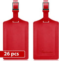 Travelambo Luggage Tags for Suitcases Faux Leather Privacy Protection 26 Pack Bag Tags Travel Accessories Essential, Deep Red