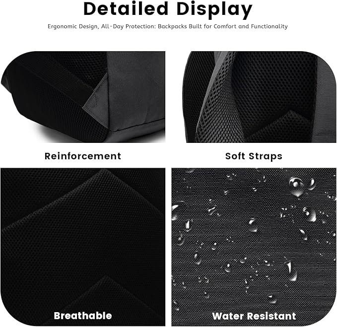 Lanola Basic Multi-Pocket Multipurpose Backpack Classical Water Resistant Student Bookbag For School Business Travel or Casual Daypack Backpacks for Men or Women - Black