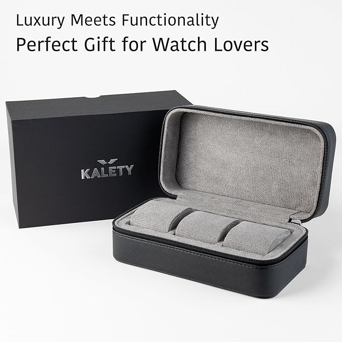 Watch Travel Case for Men | Leather Watch Case with 3 Slots | Perfect Travel Watch Organizer | Portable Watch Carrying Case for Men (Black/Grey)