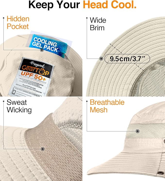 GearTOP Safari Sun Hat for Men and Sun Hats for Women UV Protection UPF 50+ Hiking, Gardening, Fishing