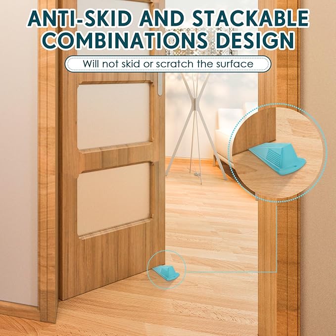 Frienda 2 Pcs Jumbo Door Stoppers Heavy Duty Door Stopper Tall up to 2inch Tall Wedge TPR Large Wedge Stackable Big Rubber Doorstop for Hotel Carpet Hardwood Concrete and Tile (Blue)