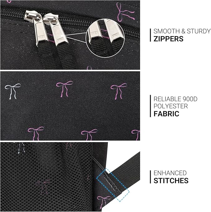 ZORFIN 26L Backpack for College, and Travel: Water Resistant Bookbag - Bow Black