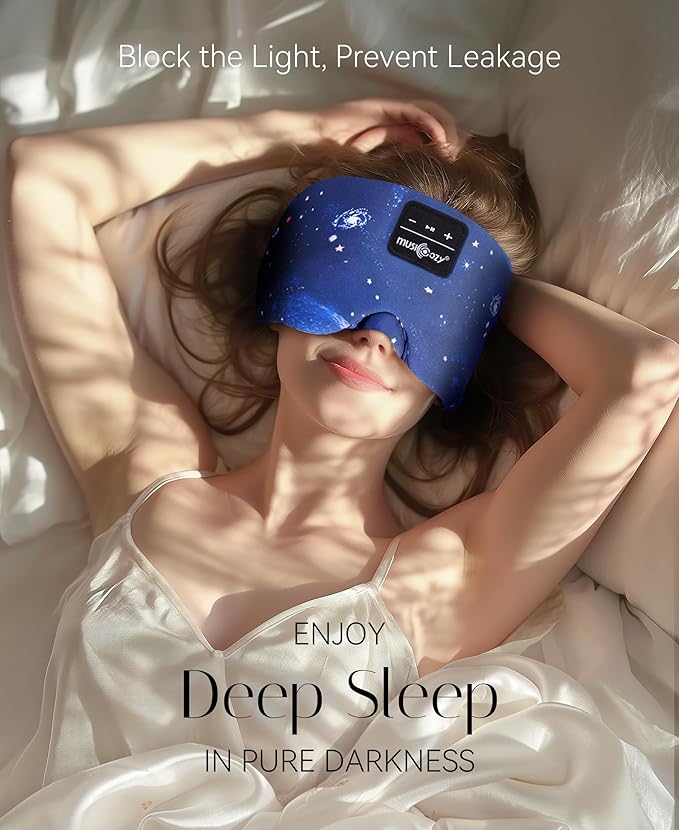 MUSICOZY Sleep Headphones Bluetooth Sleep with Headphones Eye Wireless Bluetooth 5.4 with Adjustable Headband Total Blackout for All Night Sleep, Travel & Nap