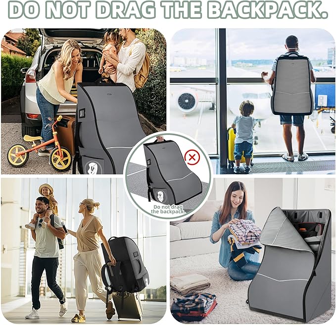 Car Seat Travel Bag for Airplane – Padded Carseat Backpack Carrier for Airport Travel – Fits Convertible & Booster Seats – Waterproof, Durable, Airline Approved – for Parents on the Go