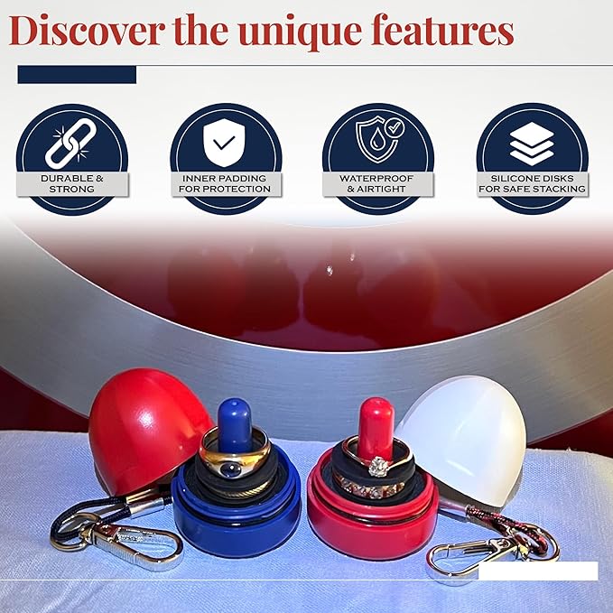 RING THING - Ring Holder Keychain, Jewelry Organizer and Storage, Portable Waterproof Ring Holder, Pill Box Keychain Container, Gym Accessory, and Travel Ring Case (Duo - Flag)