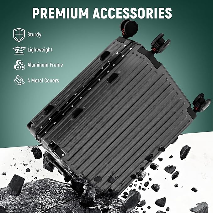 UrbanExporer 20 Inch Carry On Luggage Aluminum Frame Airline Approved, Zipperless Luggage Carry On TSA Approved ABS+PC Hard Shell Suitcases, Lightweight Carry-On Suitcase with Cup Holder, Metal-Gray
