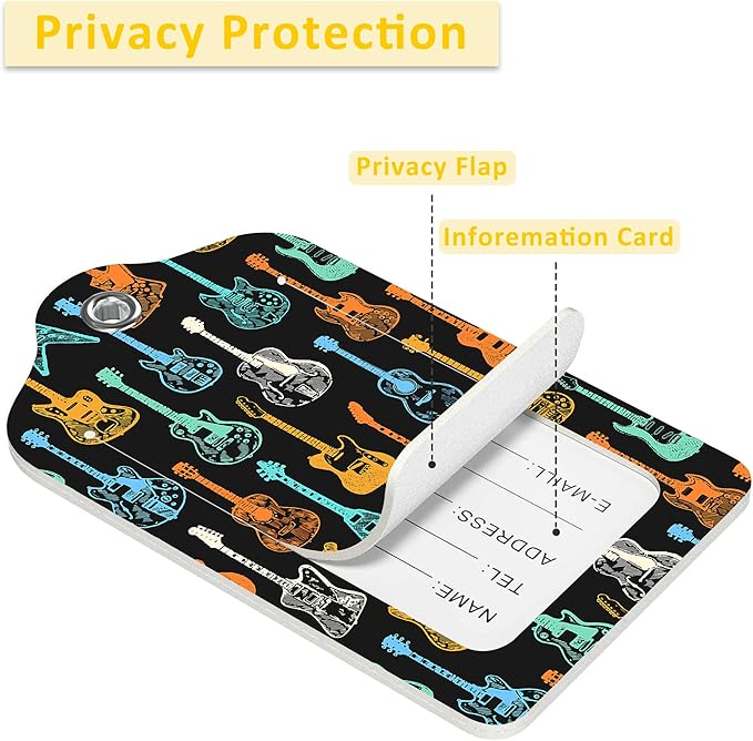 Luggage Tags for Suitcase,2 Pack Colorful Guitar Luggage Tag with Privacy Flap,Name ID Label and Metal Loop for Women Men Girls Baggage Bag Backpack Instrument