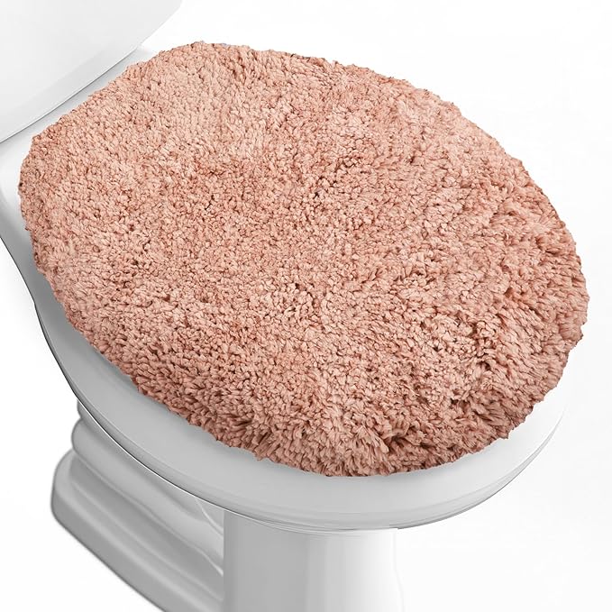Microfiber Elongated Toilet Seat Cover 19.5"x 15" Machine Washable Solid Toilet Lid Cover Adjustable Rubber Backing Fits Most 18-19.5" L x 14-16" W Elongated Toilet Seat