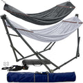 Tranquillo Combo x2 Hammocks with Stand for Outside & Tree Straps, Heavy Duty Hammock with Stand 600lbs for Indoor Outdoor Patio Backyard, x2 Hammocks for 2 Person, Portable Carrying Bags, Gray