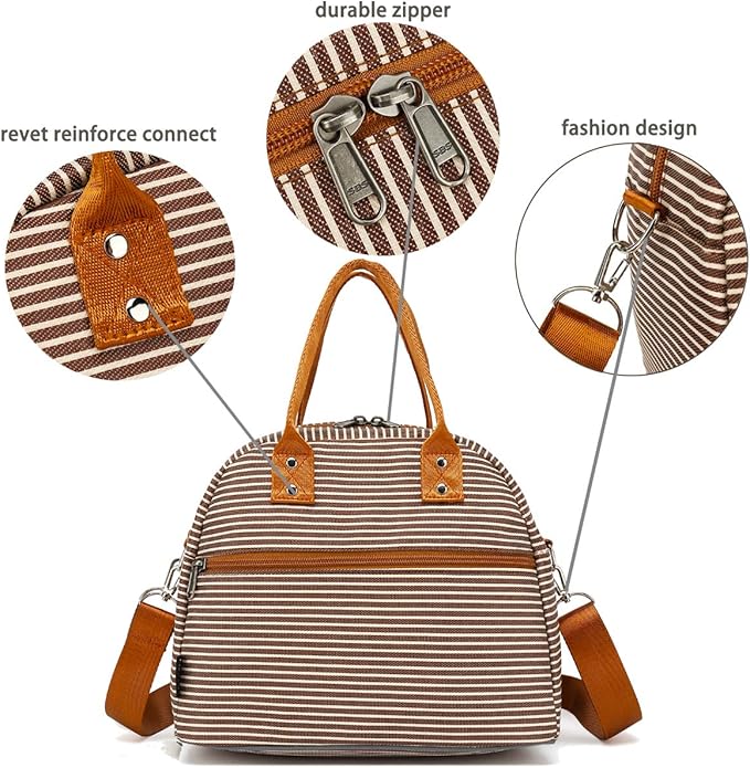 FlowFly Insulated Lunch Bag With Shoulder Strap for Women, Men, and Kids, Large and Reusable, Handle, Freezable Work and School Travel Tote and Meal Prep Organizer,Coffee
