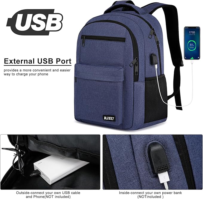 Laptop Backpack for Men Teens Boys, Water-Resistant 15.6 Inch College Bookbag with USB Charging Port, School Backpack for Students, Blue