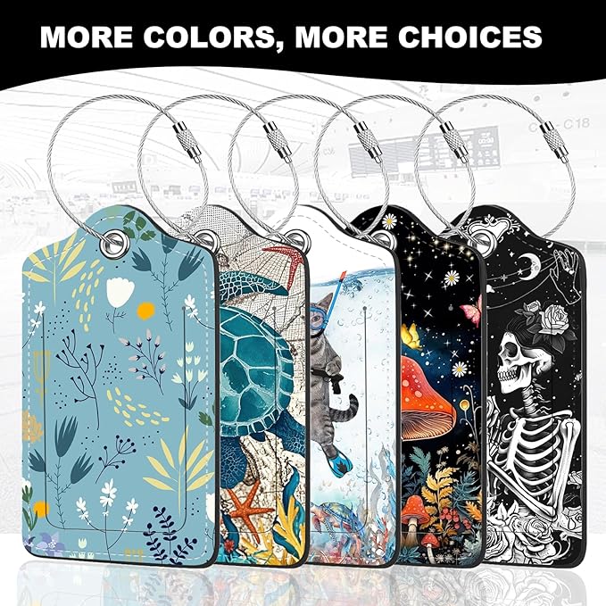 2Pack Luggage Tags for Suitcases, Cute Unique Pu Leather Cruise Luggage Tag with Privacy Cover ID Label Address Card and Metal Ring Suitable for Women Men Kids Travel Bag Dinosaurs and Cats