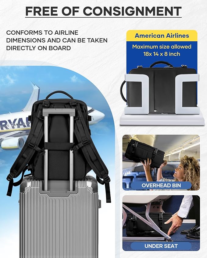 Black Vacuum Backpack With Vacuum Compression,Expanded Travel Laptop Backpacks For Women Men,Carry On Backpack Airback Backpacks With Pump Seal Packing, Personal Item Travel Bag
