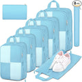 8 Set Compression Packing Cubes Travel, Lightweight Expandable Travel Cubes Suitcase Organizer for Carry On Luggage Suitcase, Light Blue