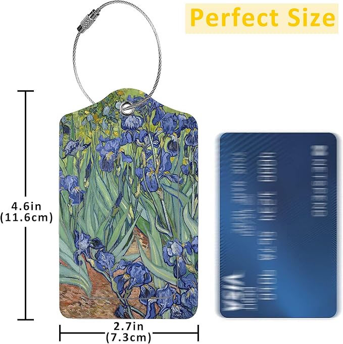 Luggage Tags for Suitcase,2 Pack Irises Vincent Van Gogh Luggage Tag with Privacy Flap,Name ID Label and Metal Loop for Women Men Girls Baggage Bag Backpack Instrument